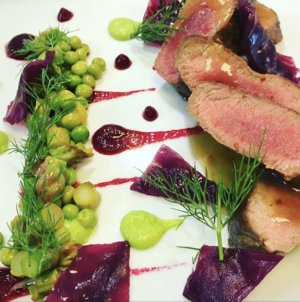 Seared Lamb Fillet with Beetroot and pea Purees Seared Lamb Fillet with Beetroot and pea Purees